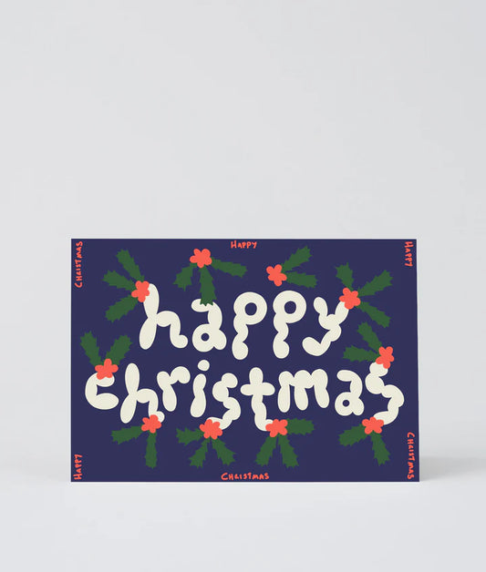 Happy Christmas Holly - Embossed Card