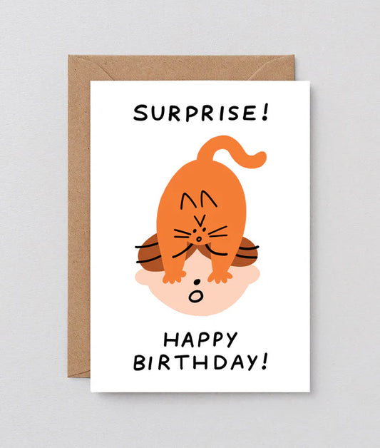 Happy Birthday Surprise Cat - Card
