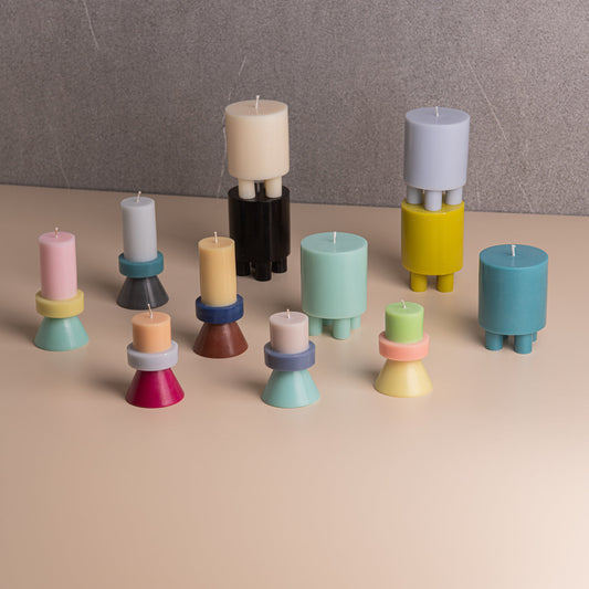 Stack Candle Tall - E - BLUSH / PASTEL PURPLE / TEAL