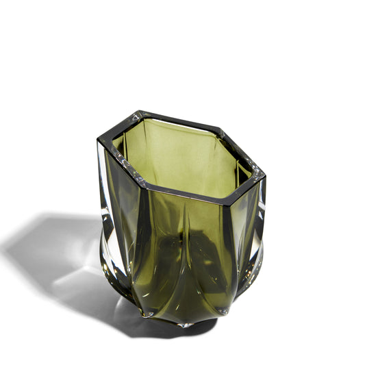 SHIMMER Tealight Holder - Olive Green Crystal Glass