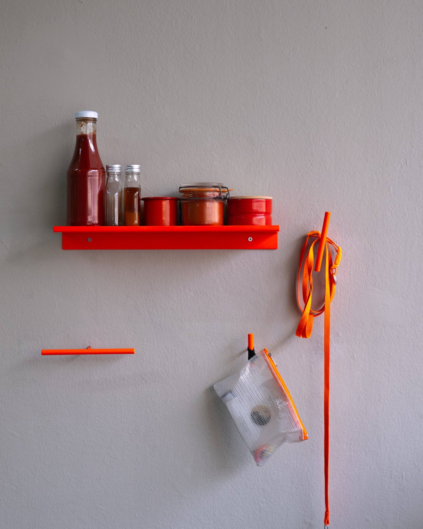 Wall-mounted hooks and Toilet Paper Holder - Neon Red