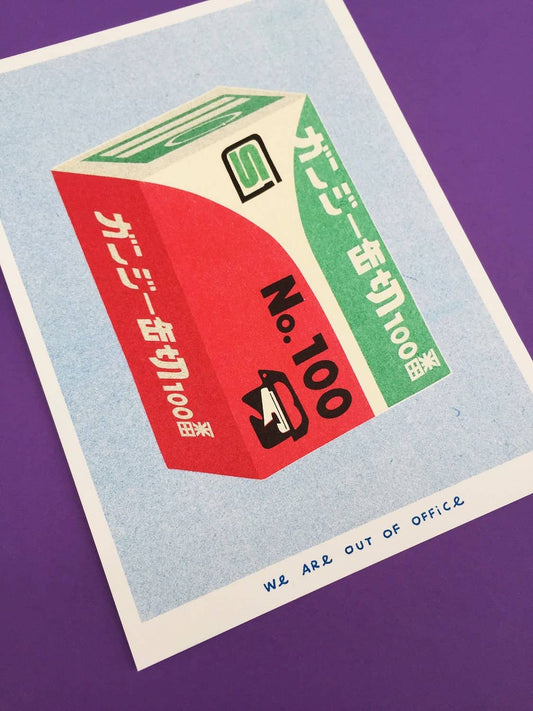 A riso graph print of a package of a can opener