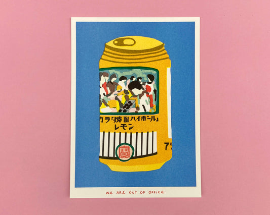 A risograph print of a can of chuhai