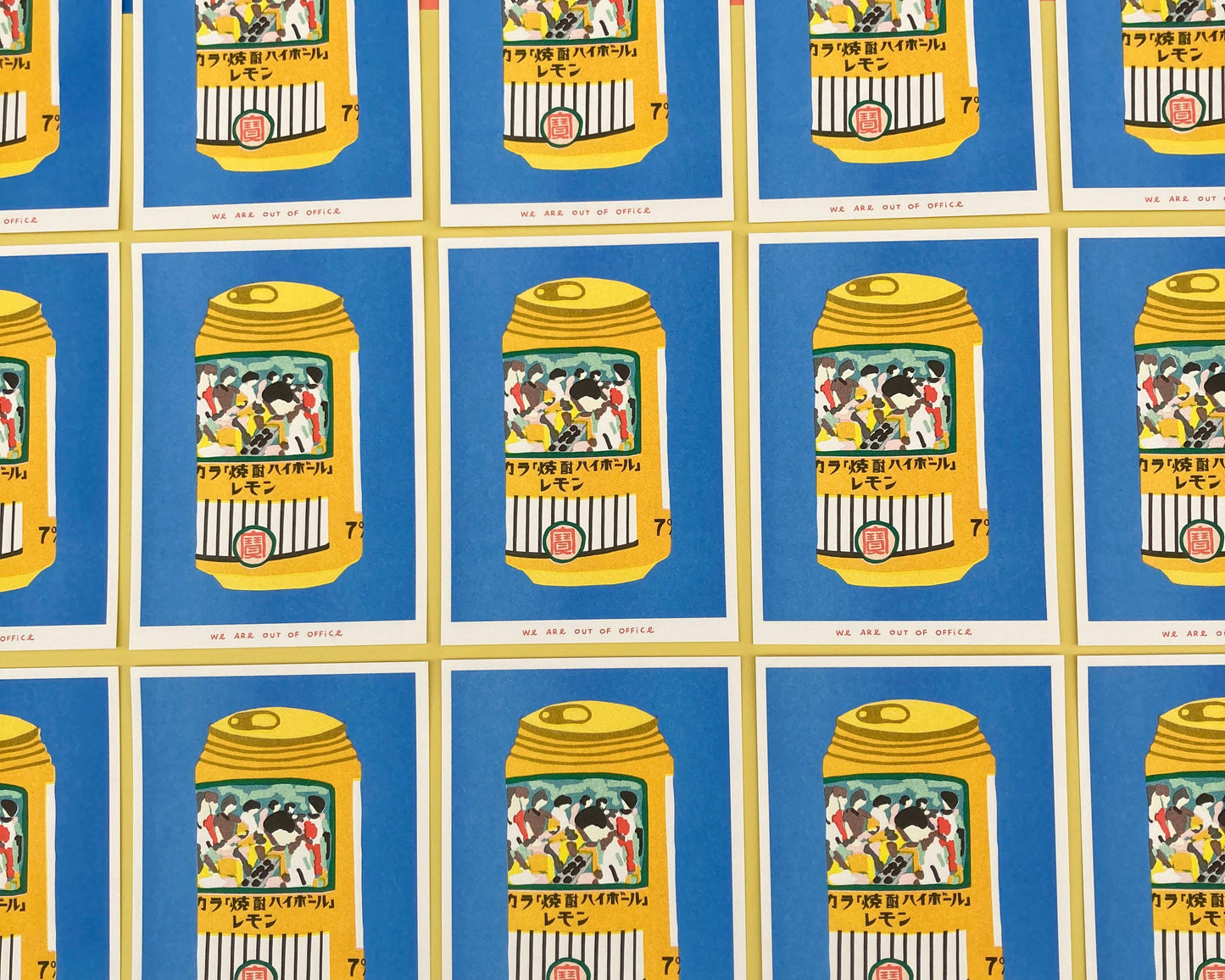 A risograph print of a can of chuhai