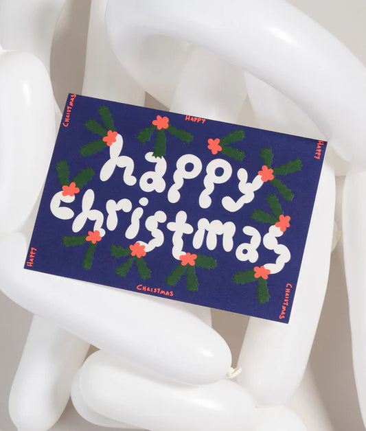 Happy Christmas Holly - Embossed Card