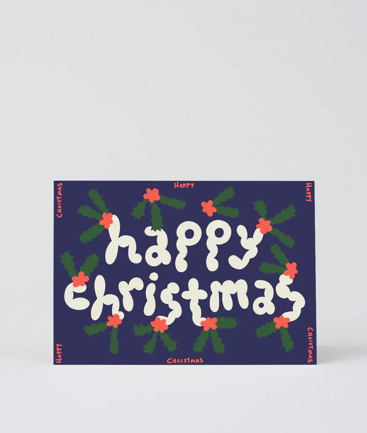 Happy Christmas Holly - Embossed Card
