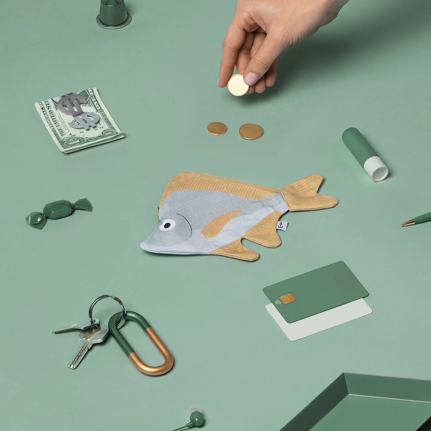 Small Silver Biddy Fish - Blue - Key Pouch