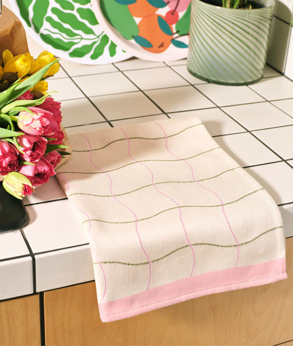 Wave Grid Natural Cotton - Tea Towel
