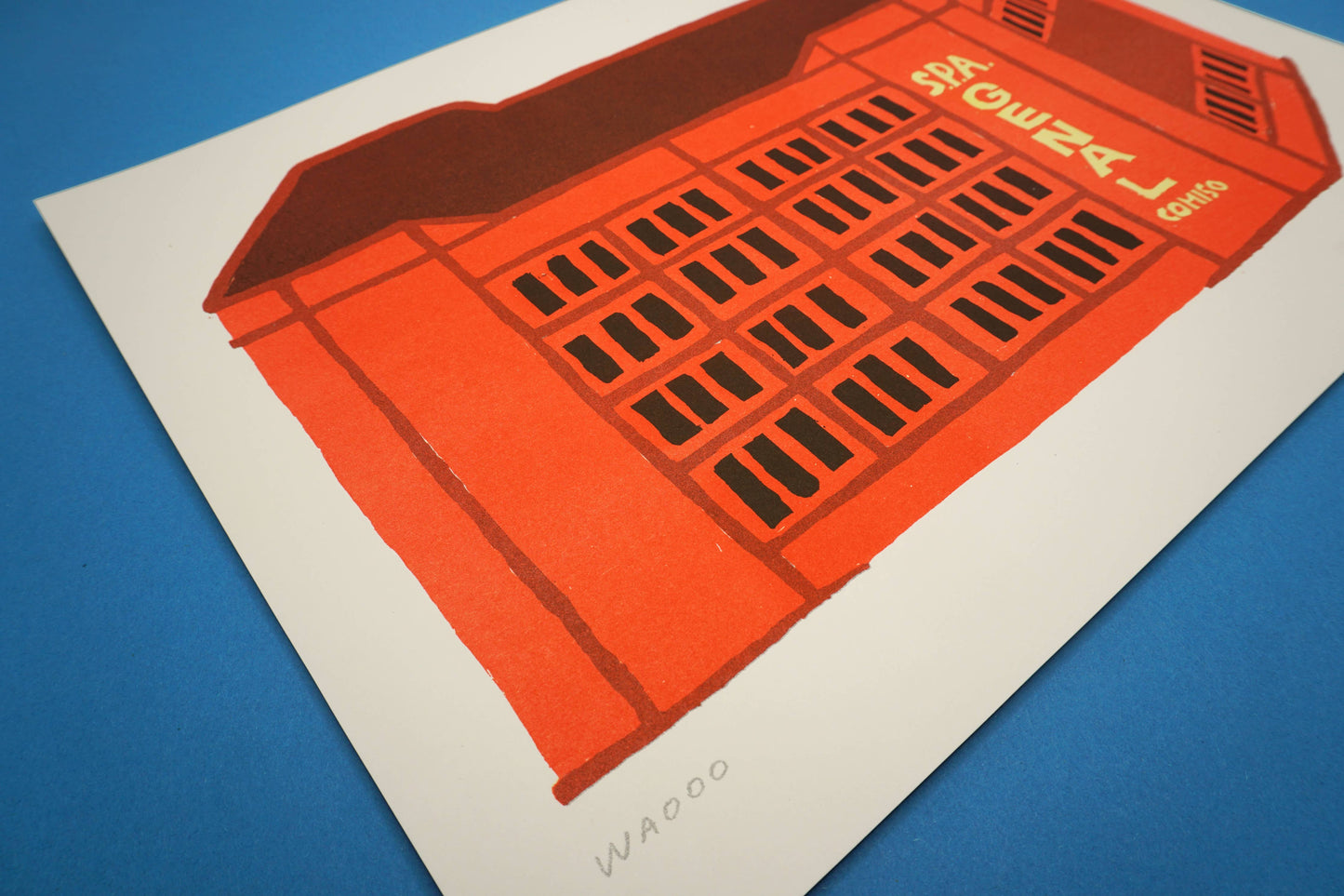 A 30X40 cm risograph print of a crate found on Sicily 