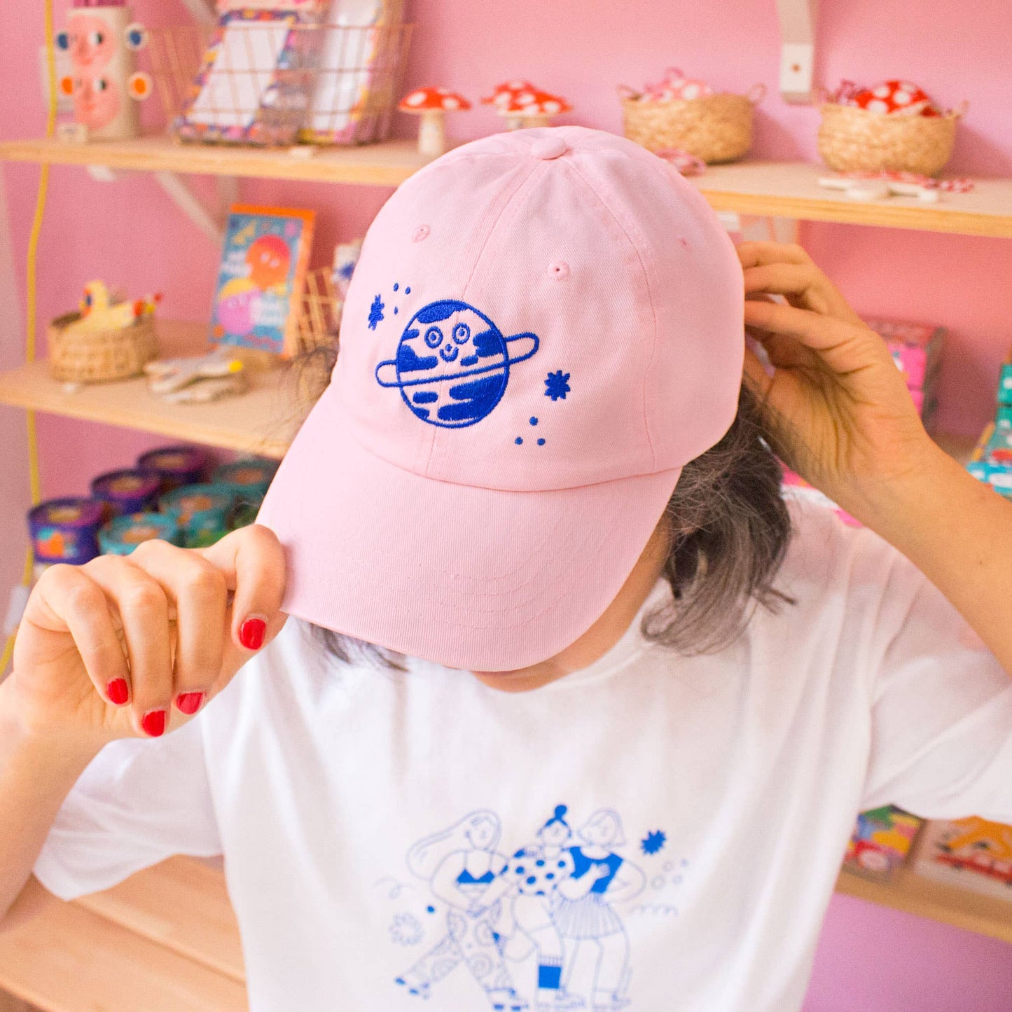 Playful Planet Cap // Light Pink & Blue