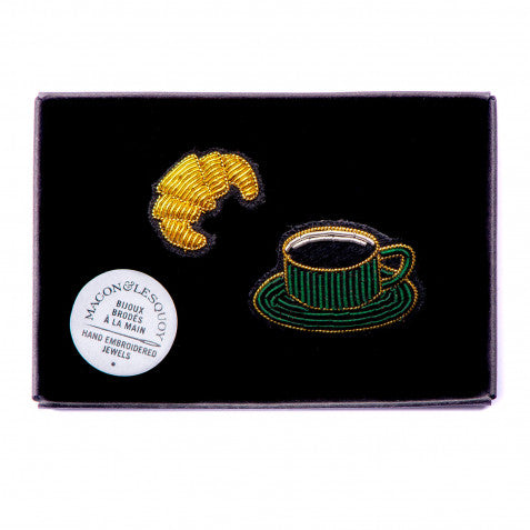 Cup of Coffee and Croissant - Brooch