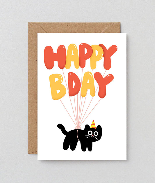 Birthday Cat Balloons - Card