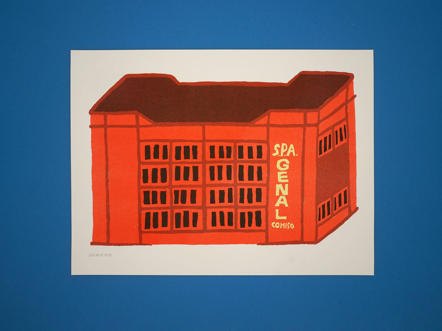 A 30X40 cm risograph print of a crate found on Sicily 