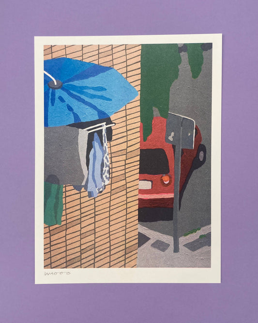 30x40 cm risoprint of laundry day in Bilbao