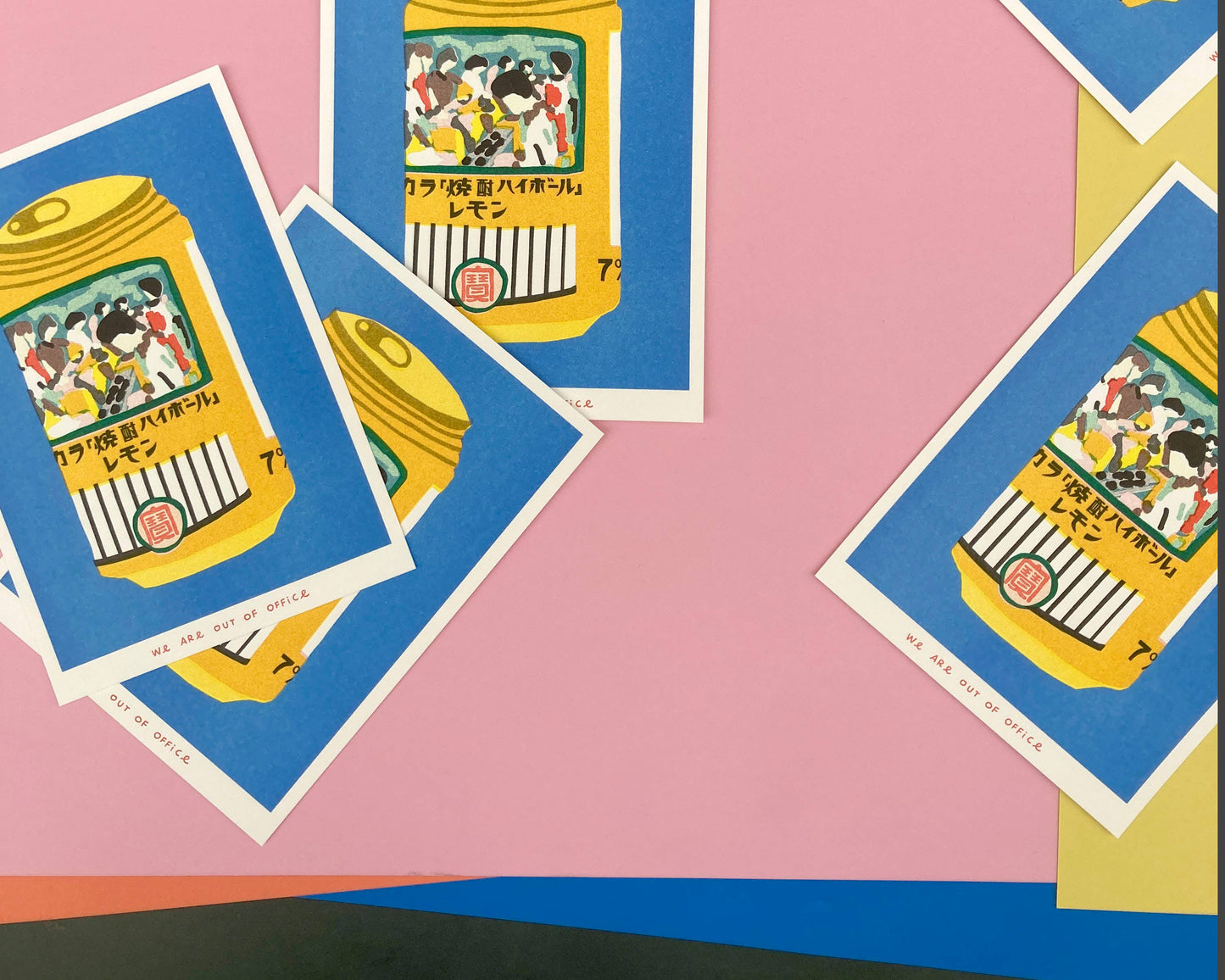 A risograph print of a can of chuhai