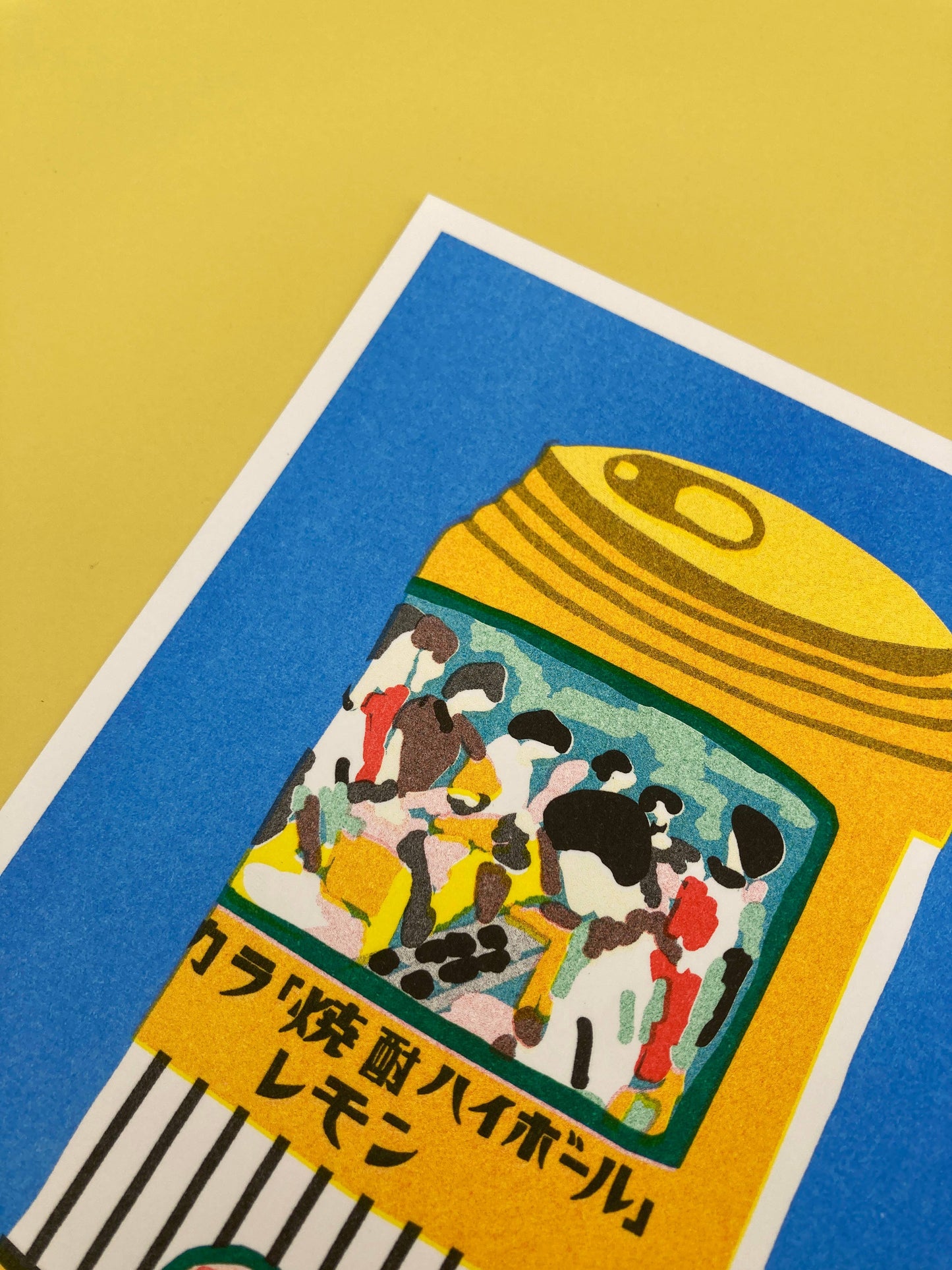A risograph print of a can of chuhai