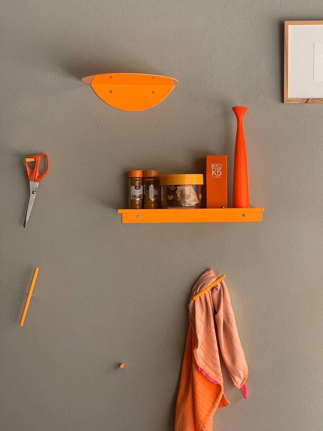 Wall-mounted hooks and Toilet Paper Holder - Neon Orange