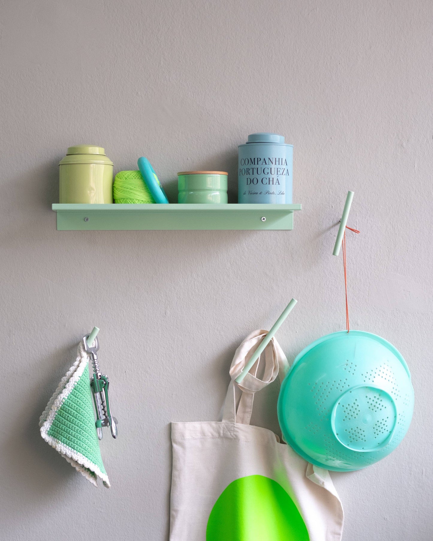Wall-mounted hooks and Toilet Paper Holder - Mint Green